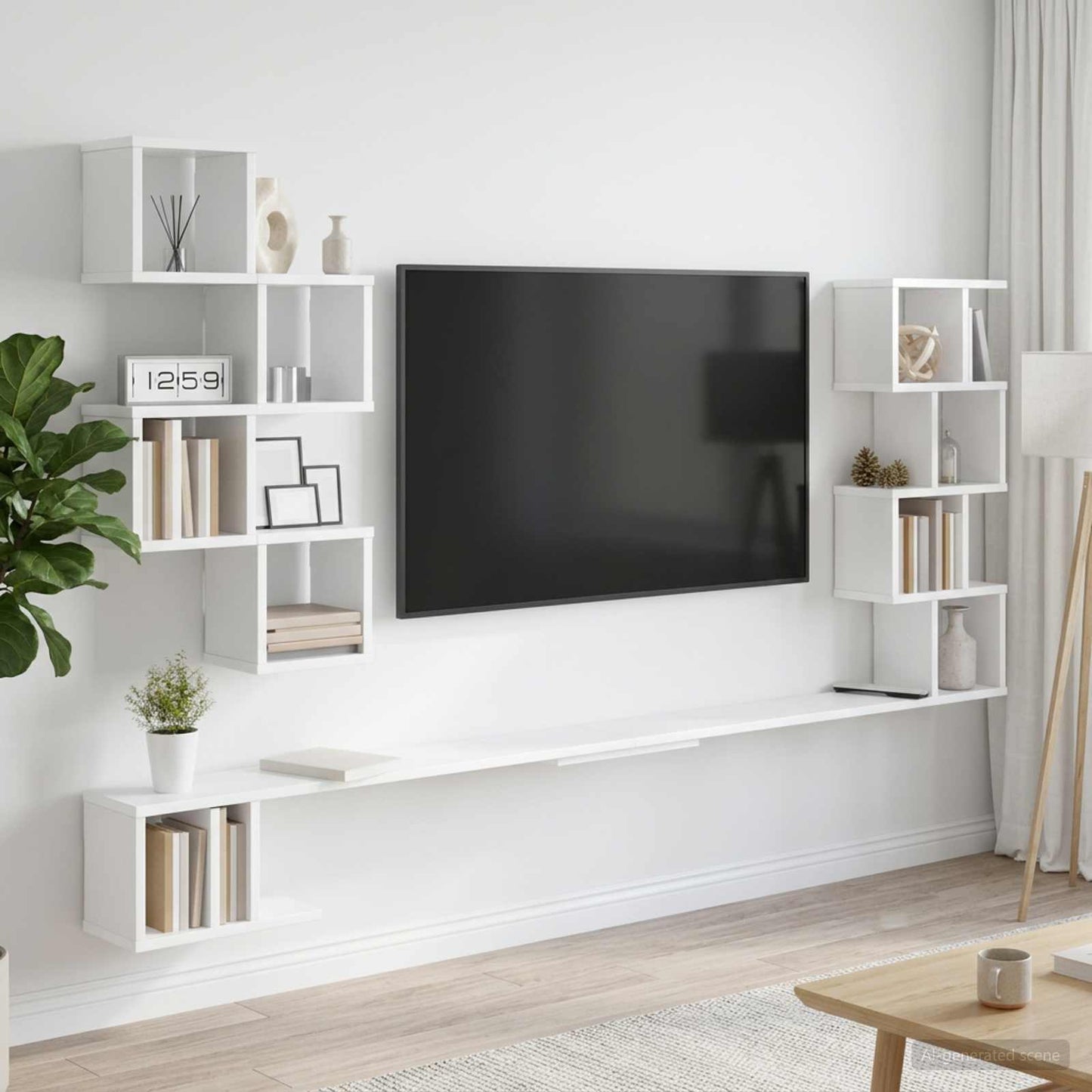 Fali TV polc Fehér 160 x 15 x 94 cm Szerelt Fa