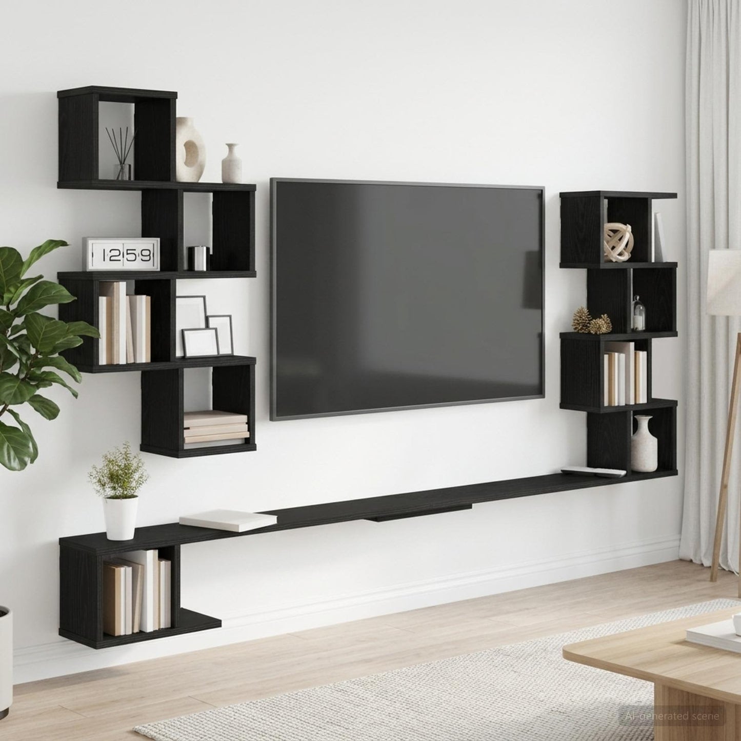Fali TV polc Fekete Tölgy 160 x 15 x 94 cm Szerelt Fa