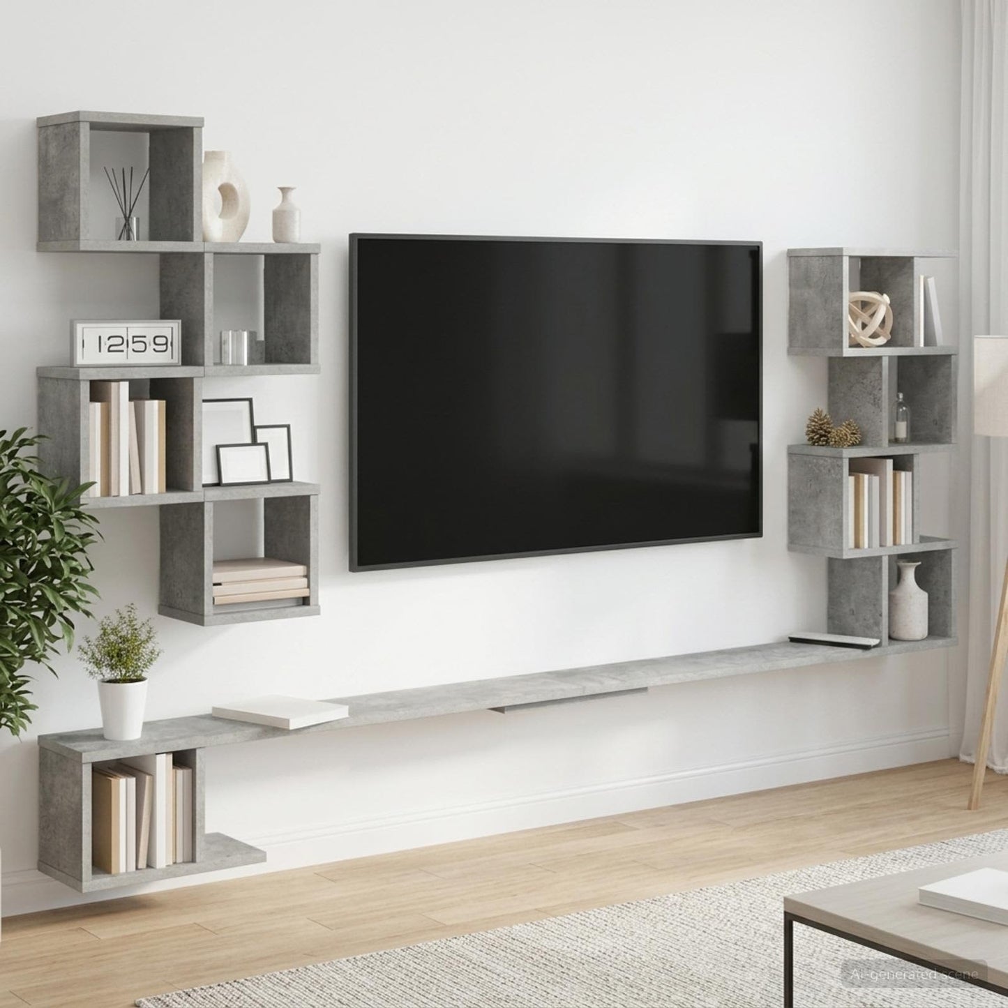Fali TV polc Betonszürke 160 x 15 x 94 cm Szerelt Fa
