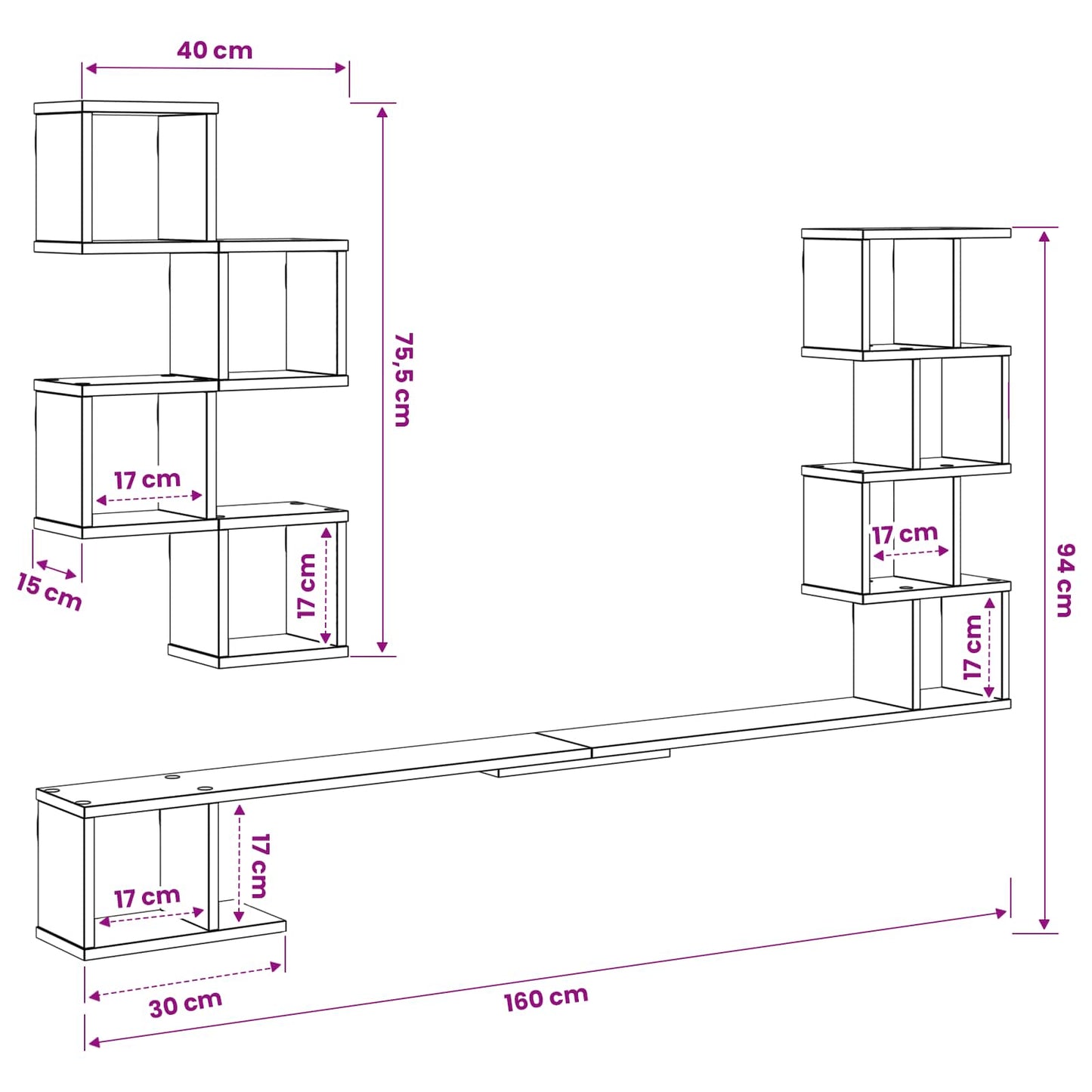 Fali TV polc Betonszürke 160 x 15 x 94 cm Szerelt Fa