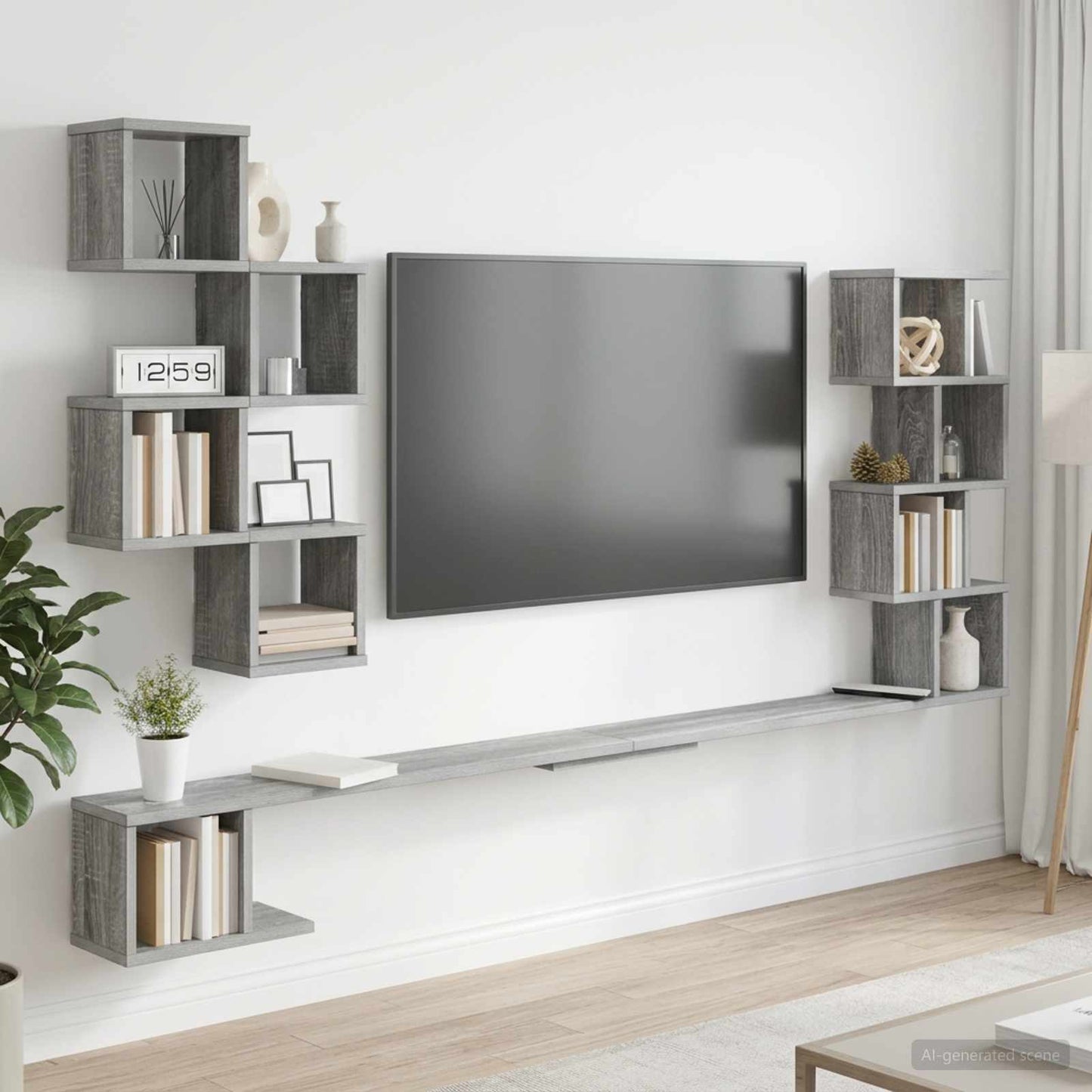 Fali TV polc Szürke Sonoma 160 x 15 x 94 cm Szerelt Fa