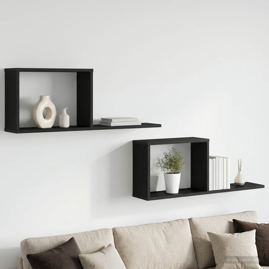 Lebegő polcok 2 db Fekete Tölgy 80 x 15 x 30 cm Szerelt Fa