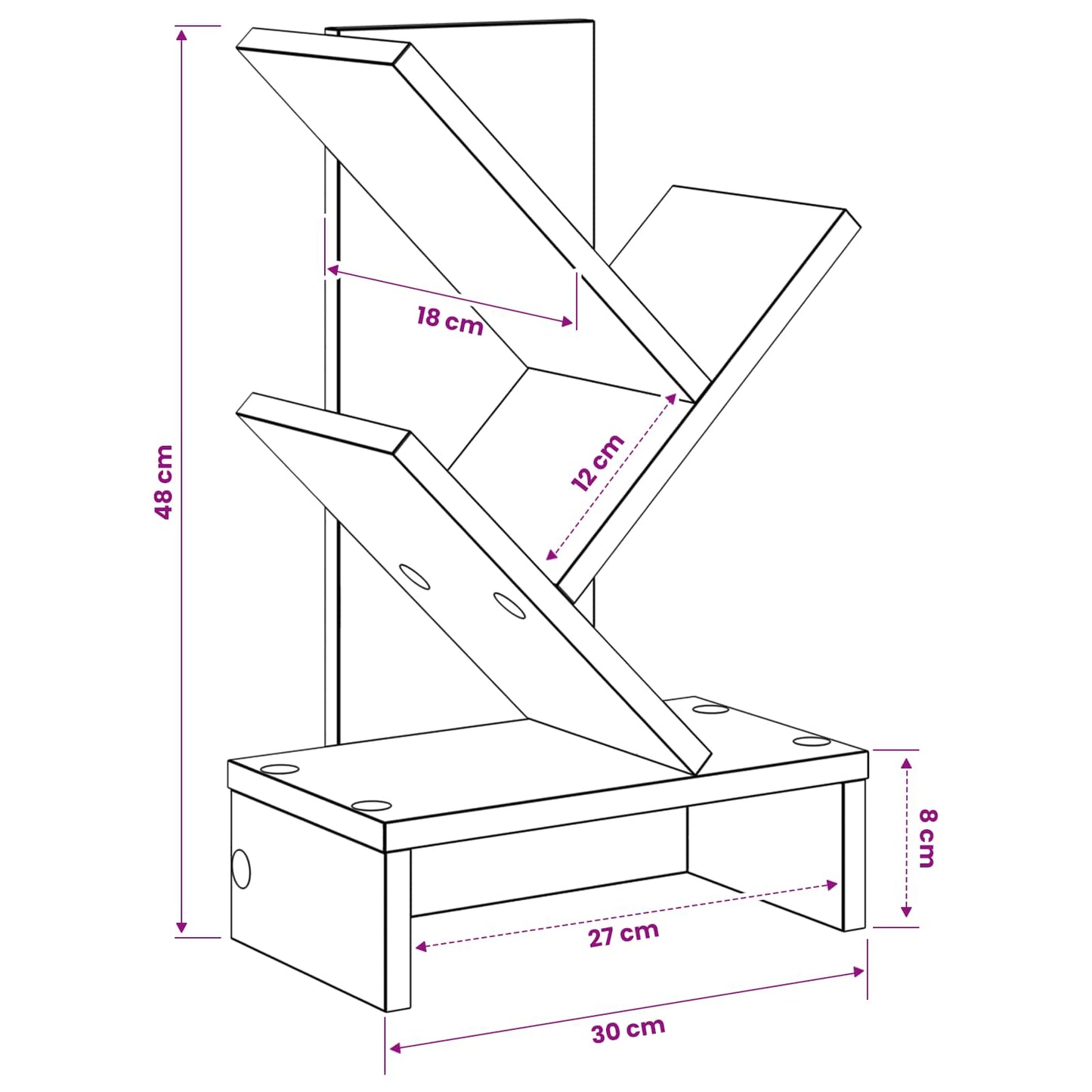 Faszerkezet Könyvespolc 3-Szintes 30 x 18 x 48 cm Szerelt Fa