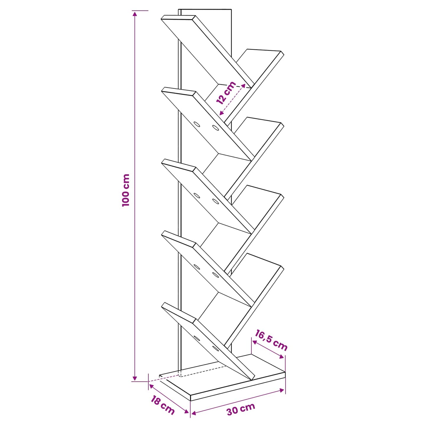 Fasor Könyvespolc 6-Rétegű 30 x 18 x 100 cm Szerelt Fa Antik Fa