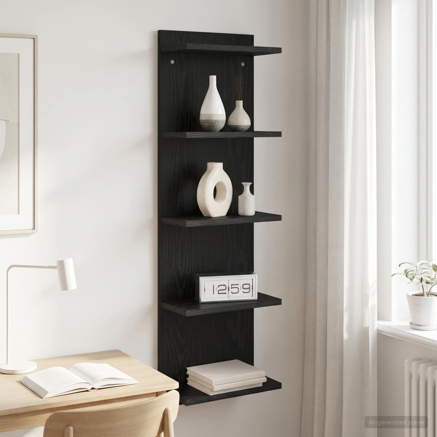 Falpolc Fekete Tölgy 30 x 15 x 100 cm Szerelt Fa