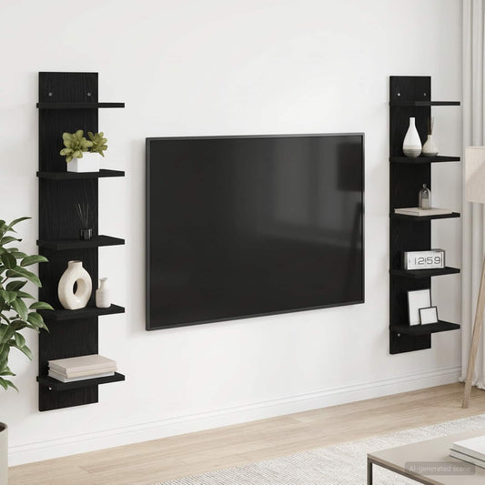 Falpolc 2 db Fekete Tölgy 22 x 15 x 100 cm Szerelt Fa