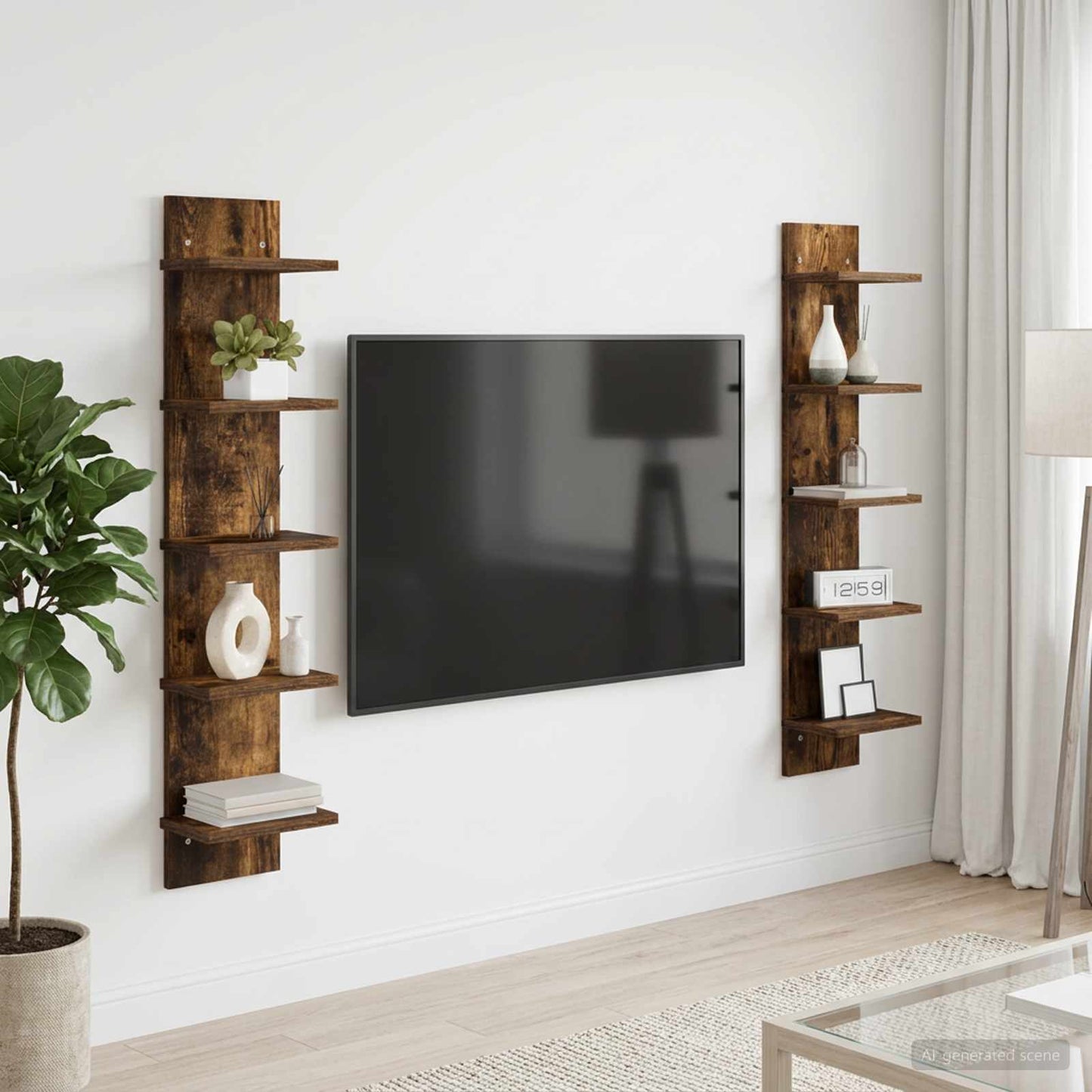 Falpolc 2 pcs Füstös Tölgy 22 x 15 x 100 cm Szerelt Fa