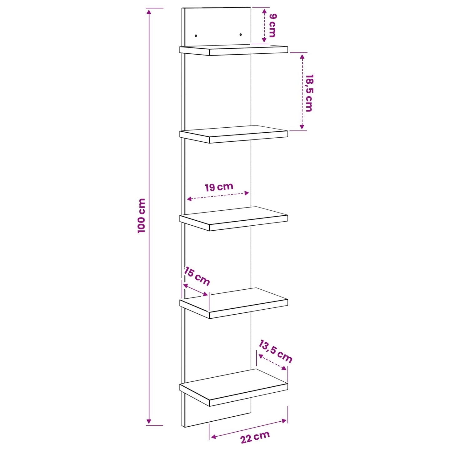 Falpolc 2 pcs Füstös Tölgy 22 x 15 x 100 cm Szerelt Fa