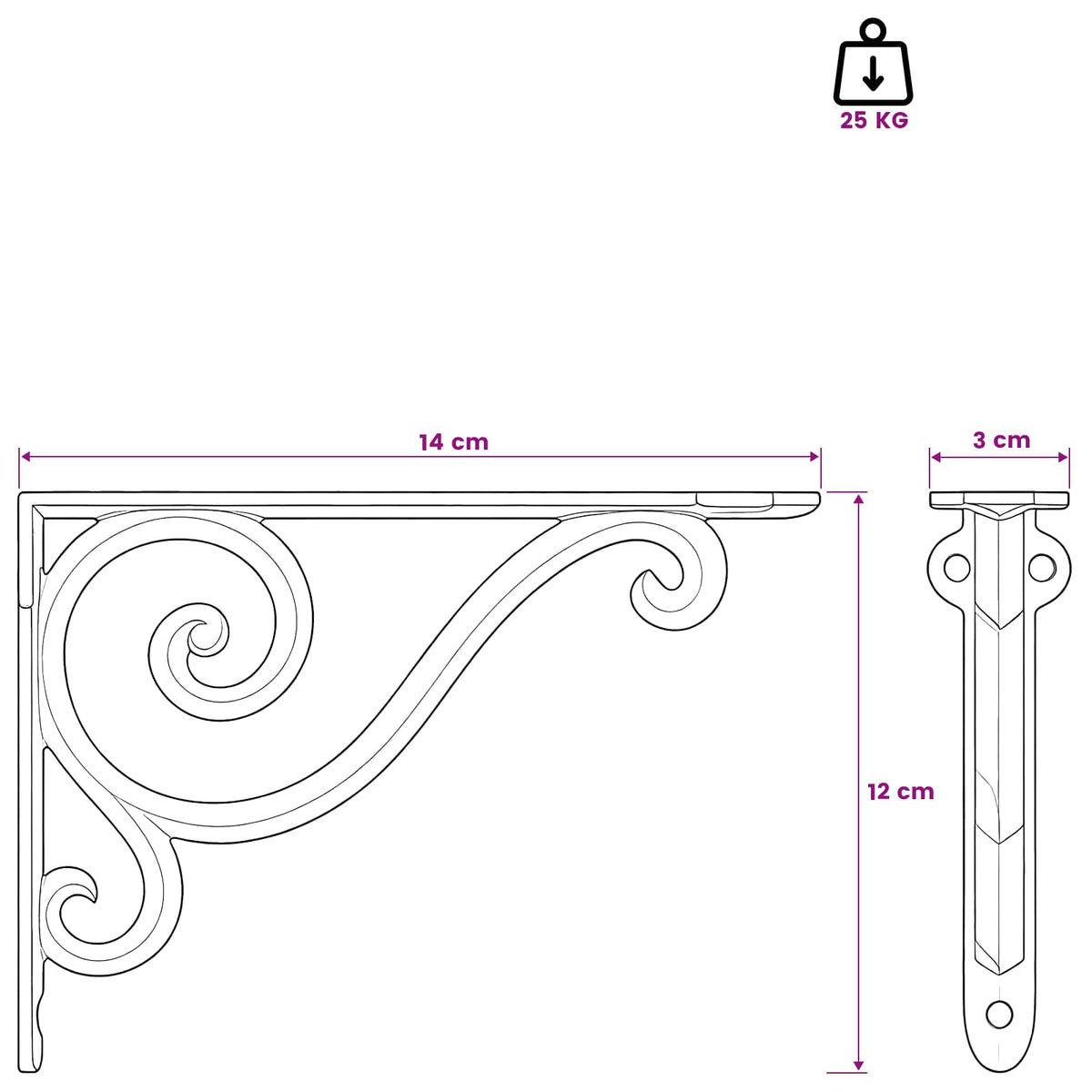 Fal polc tartók 2 db Antik Barna 12 x 14 x 3 cm Acél