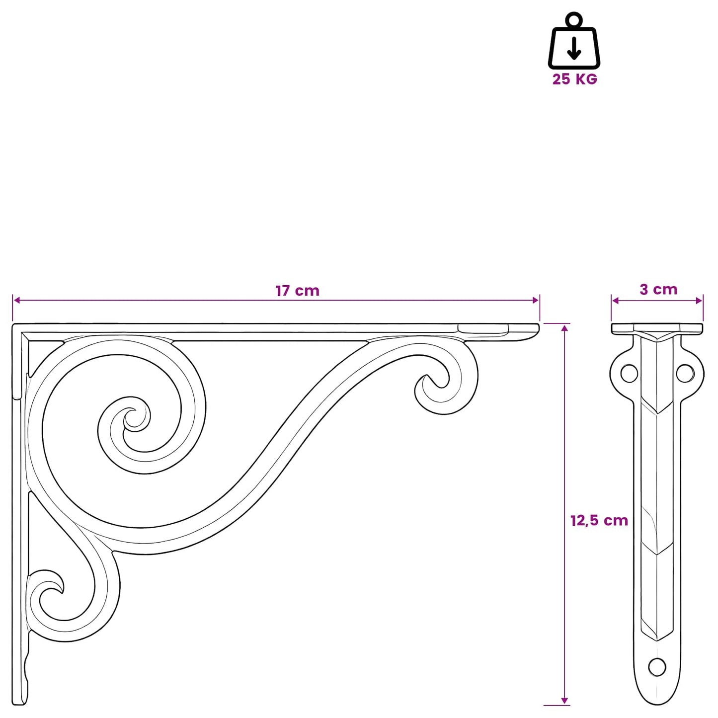 Fal polc tartók 12 db Antik fehér 12,5 x 17 x 3 cm Acél