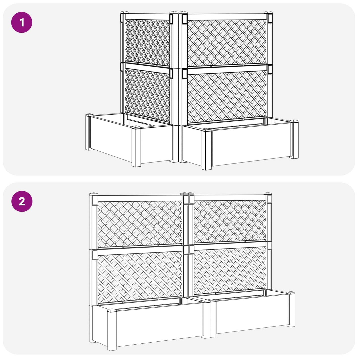 Nagy virágtartó trellissel 2 pcs Szürke 143 x 143 x 133,5 cm PP