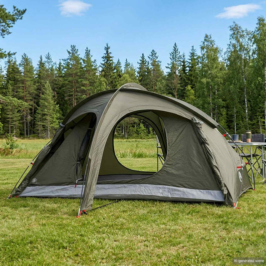 Trekking sátor esővédővel, vízálló 2 személyes Katonai zöld