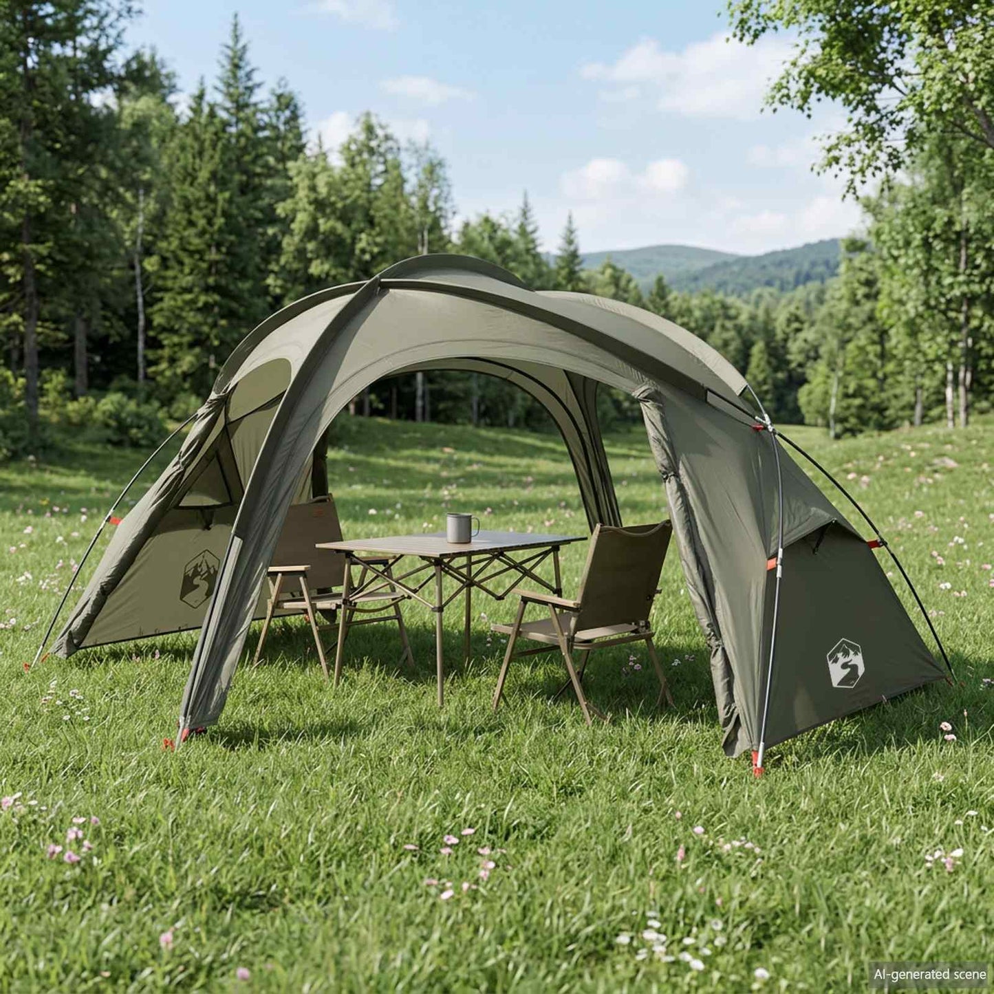 Trekking sátor esővédővel, vízálló 2 személyes Katonai zöld