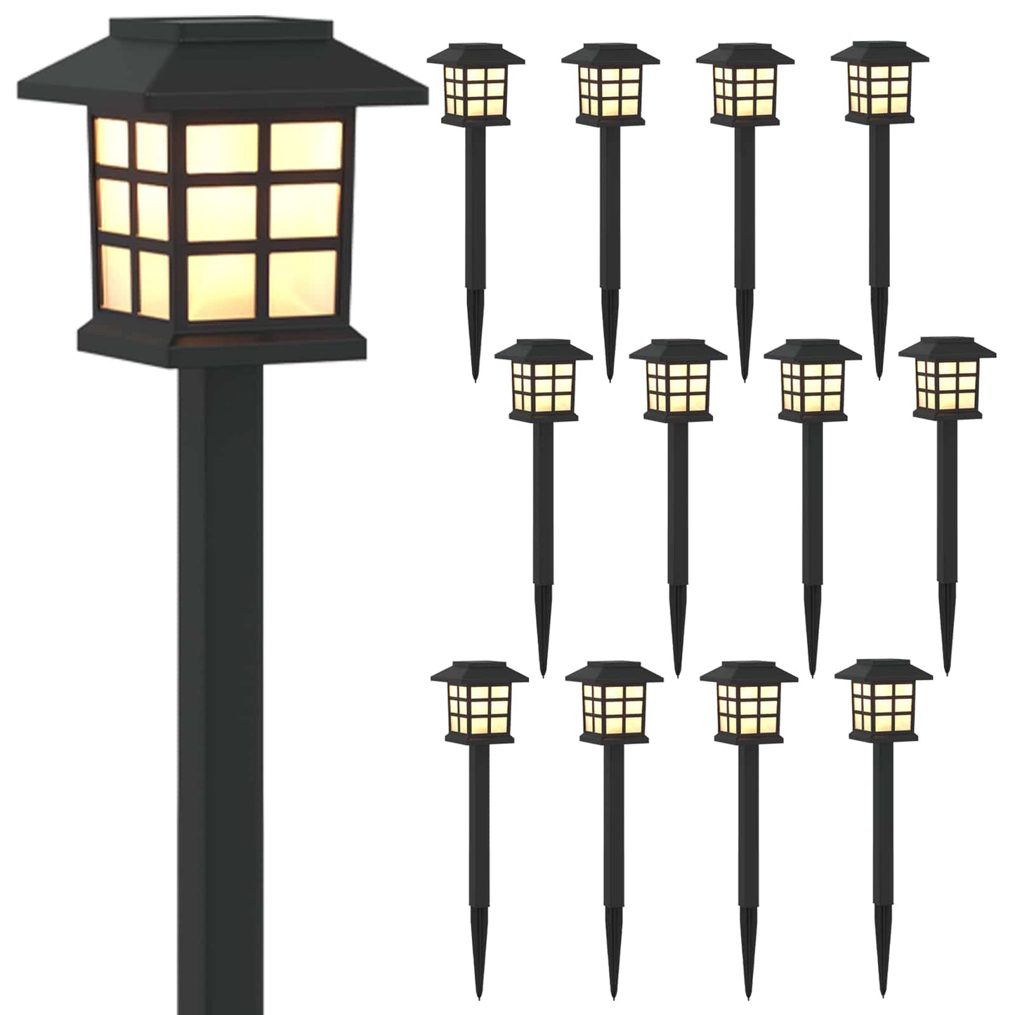 Kültéri napelemes lámpák talppal 12 pcs Meleg fehér 38,5 cm PP
