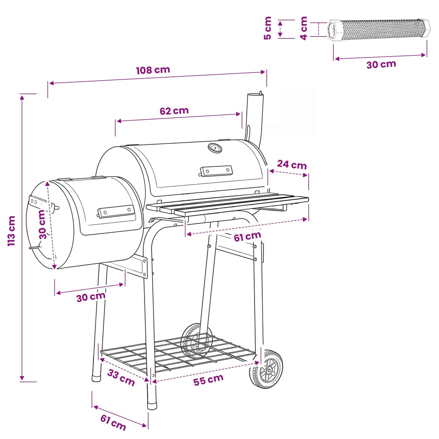 Kültéri grill 103 x 60 x 113 cm Acél Fekete