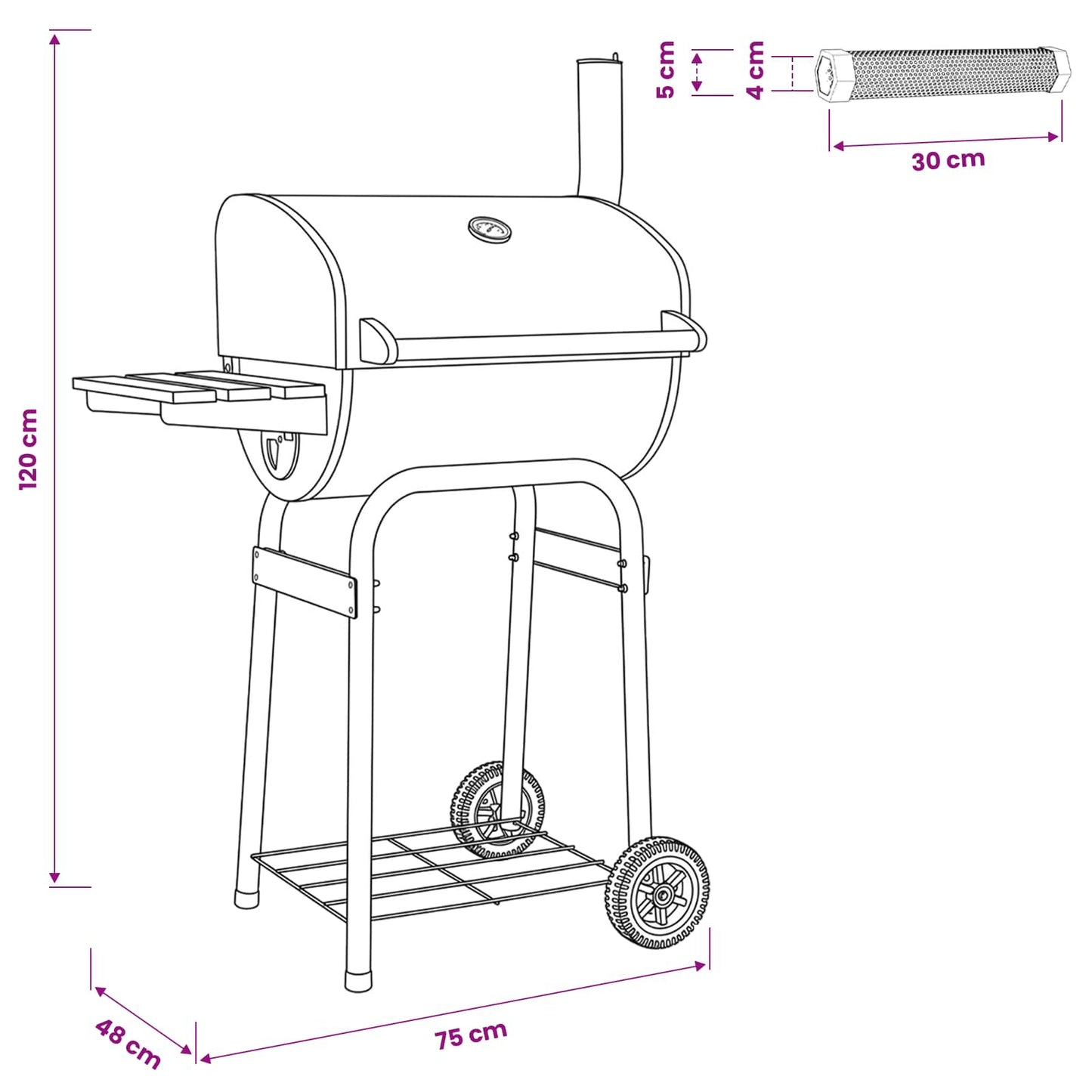 Fak grill 75 x 48 x 120 cm Ezüst Porszórt acél és műanyag