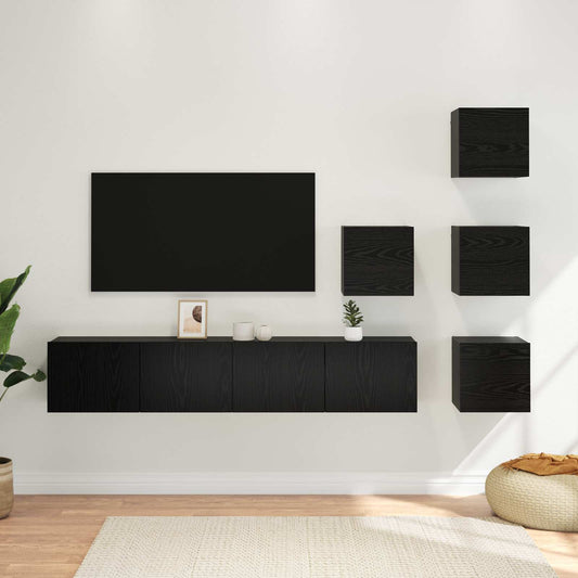 TV szekrény garnitúra 6 pcs 80 x 30 x 30 cm Fekete Tölgy