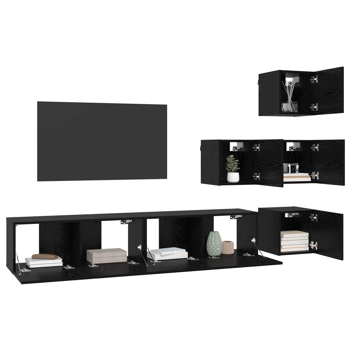 TV szekrény garnitúra 6 pcs 80 x 30 x 30 cm Fekete Tölgy