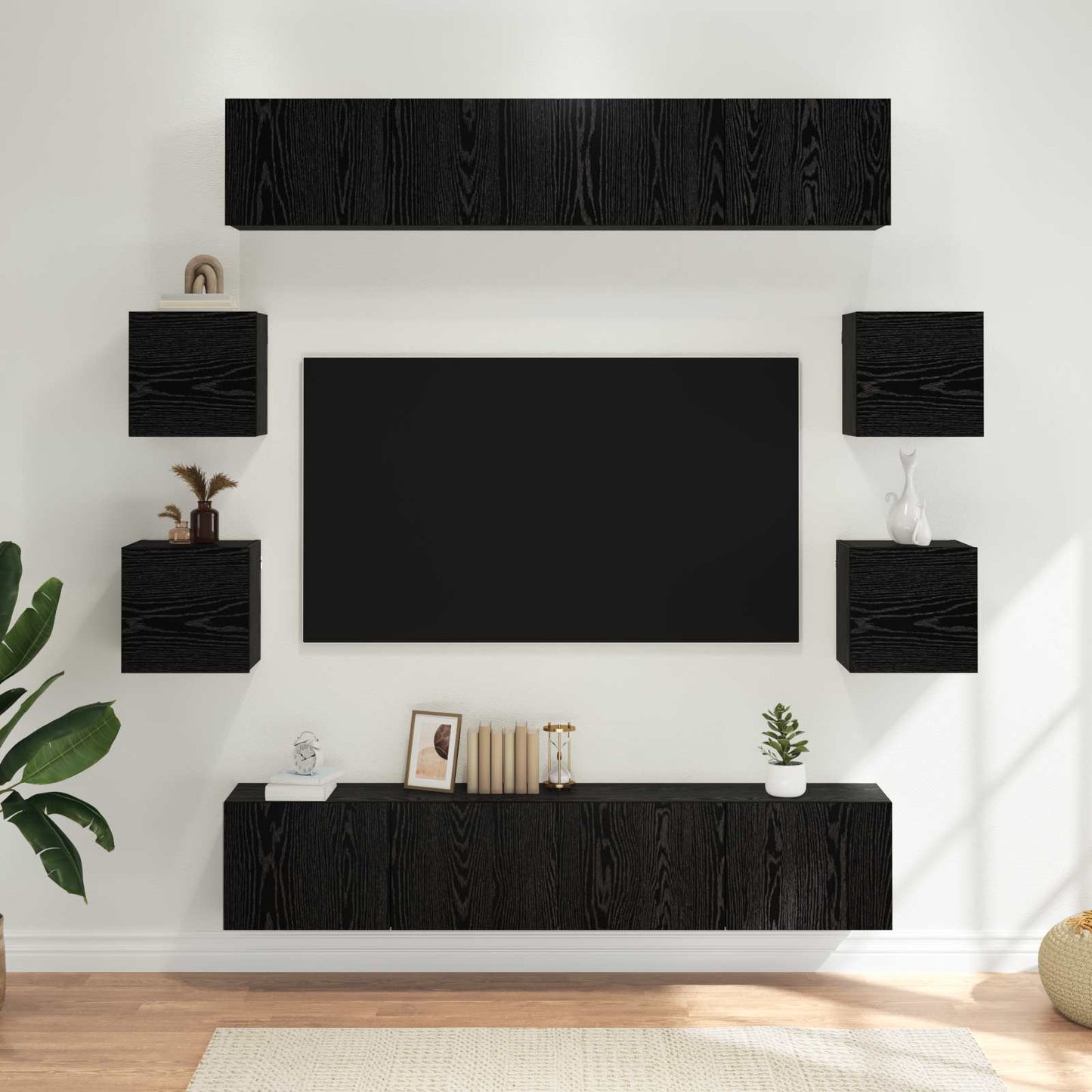 TV szekrény garnitúra 8 pcs 80 x 30 x 30 cm Fekete Tölgy