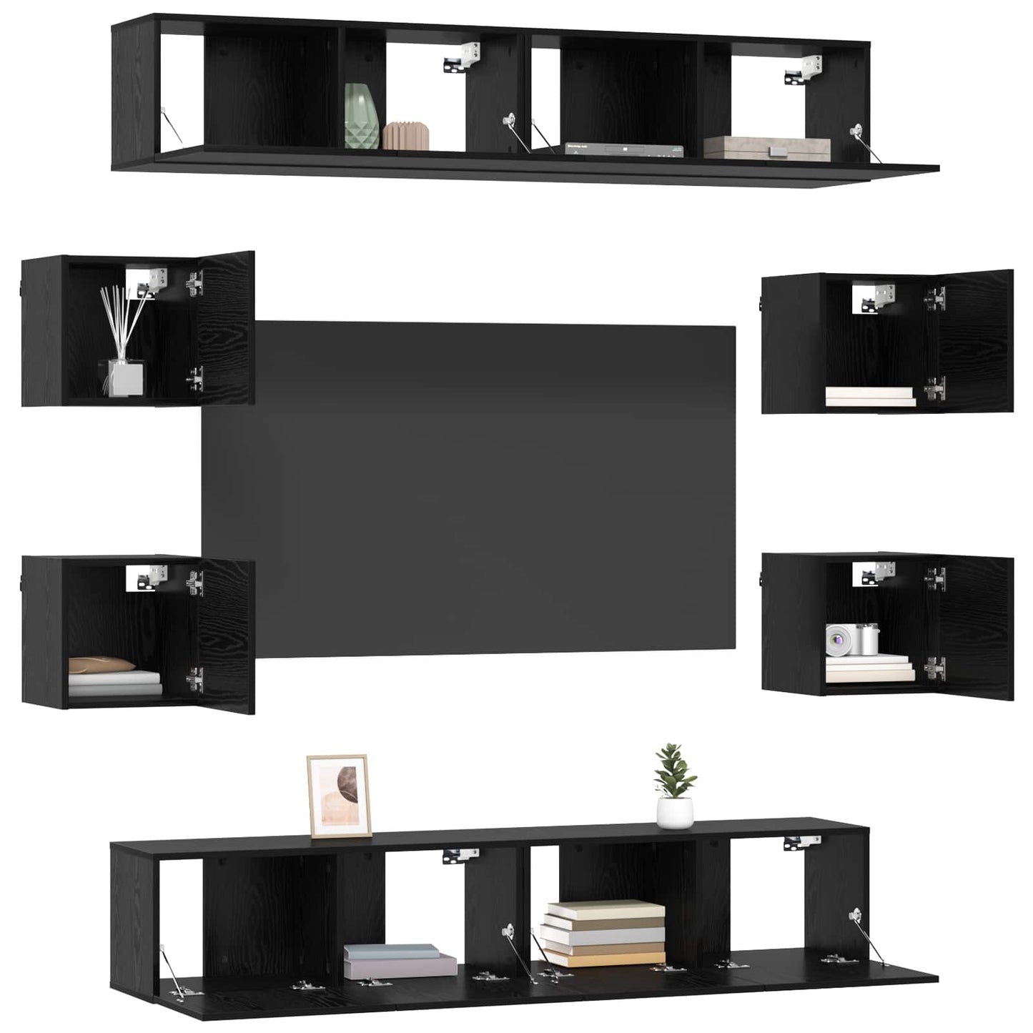 TV szekrény garnitúra 8 pcs 80 x 30 x 30 cm Fekete Tölgy