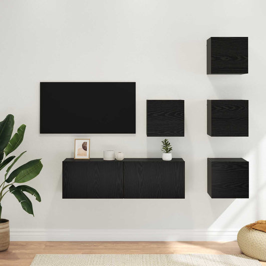 TV szekrény garnitúra 5 pcs 100 x 30 x 30 cm Fekete Tölgy