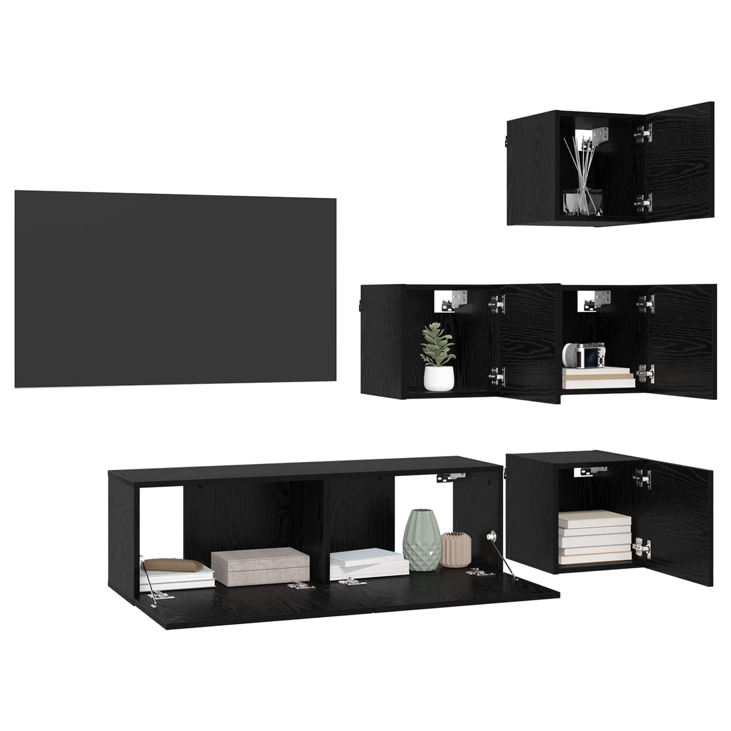 TV szekrény garnitúra 5 pcs 100 x 30 x 30 cm Fekete Tölgy