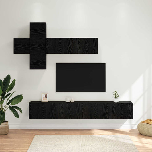 TV szekrény garnitúra 7 pcs Fekete Tölgy Szerelt Fa