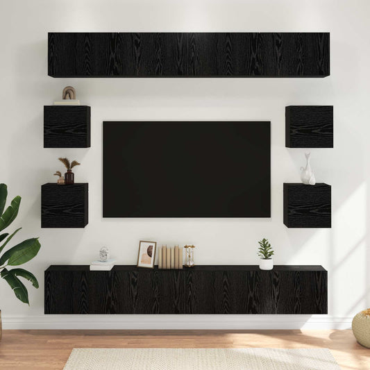 TV szekrény garnitúra 8 pcs 100 x 30 x 30 cm Fekete Tölgy