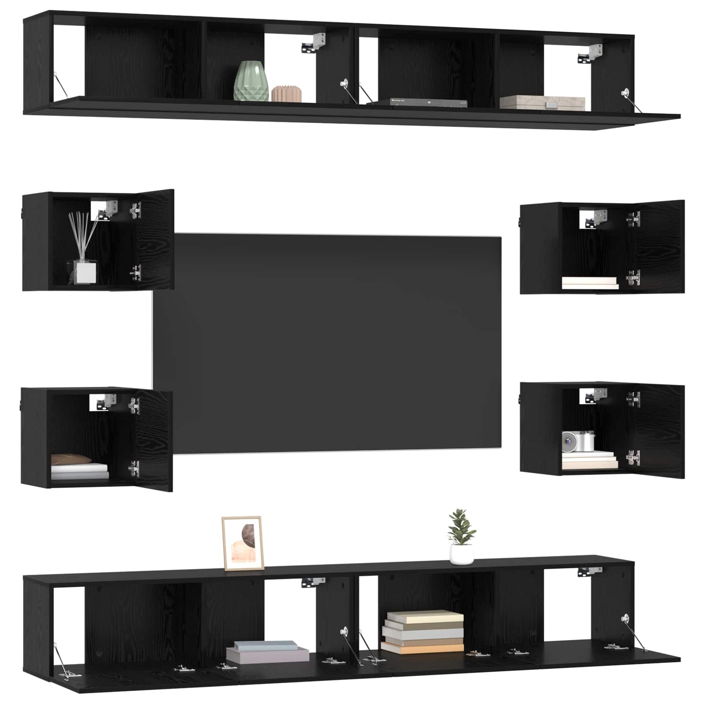 TV szekrény garnitúra 8 pcs 100 x 30 x 30 cm Fekete Tölgy
