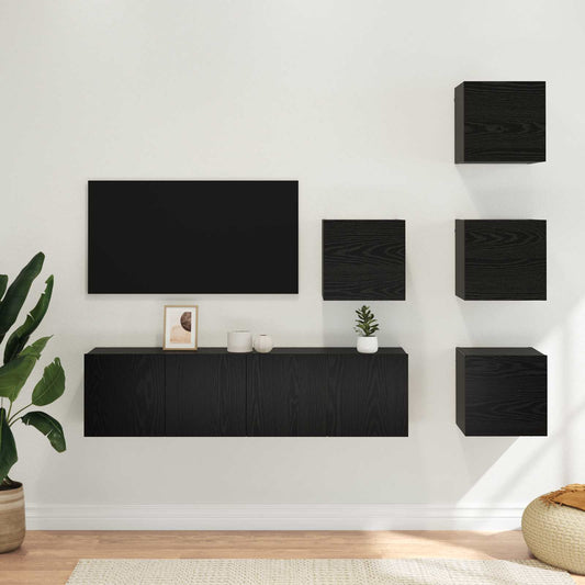 TV szekrény garnitúra 6 pcs 60 x 30 x 30 cm Fekete Tölgy