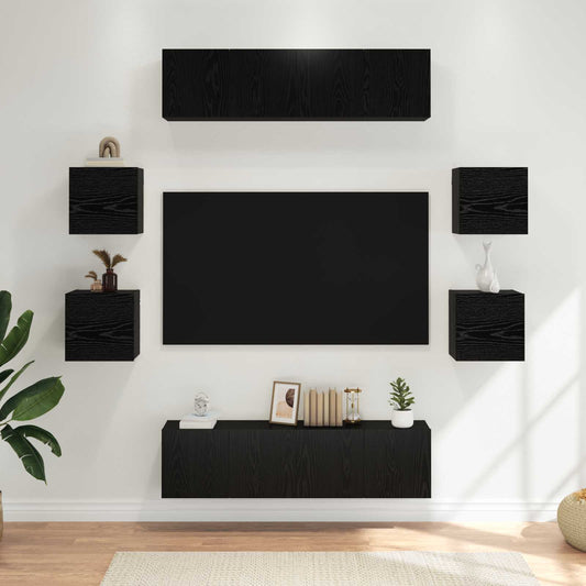 TV szekrény garnitúra 8 pcs 120 x 30 x 30 cm Fekete Tölgy