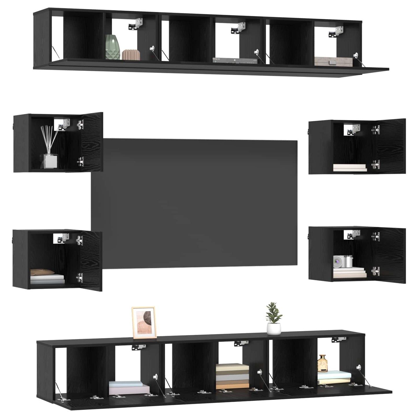 TV szekrény garnitúra 10 pcs 180 x 30 x 30 cm Fekete Tölgy