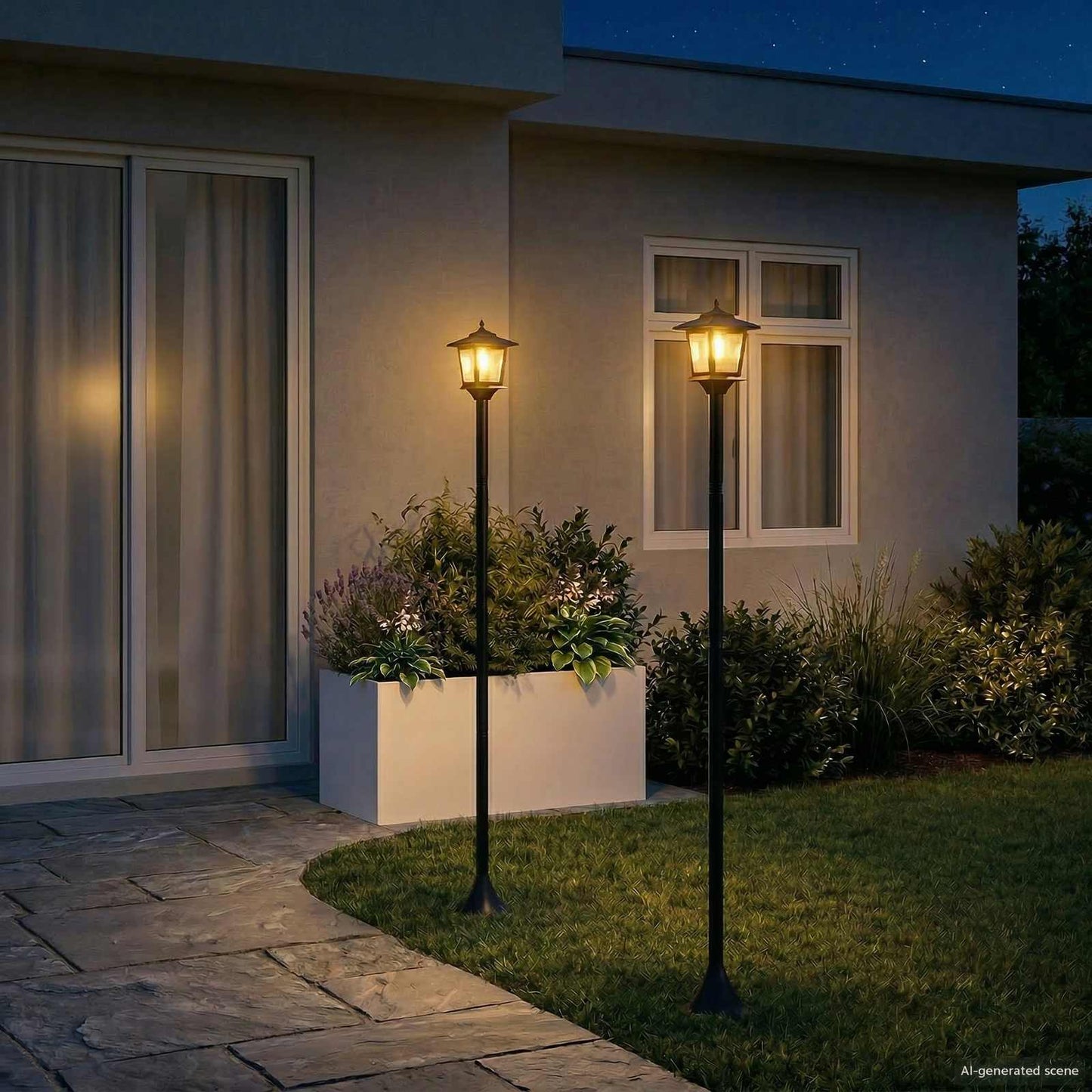 Lámpaoszlop készlet with LED Bulb 2 db Fekete 16 x 16 x 156 cm