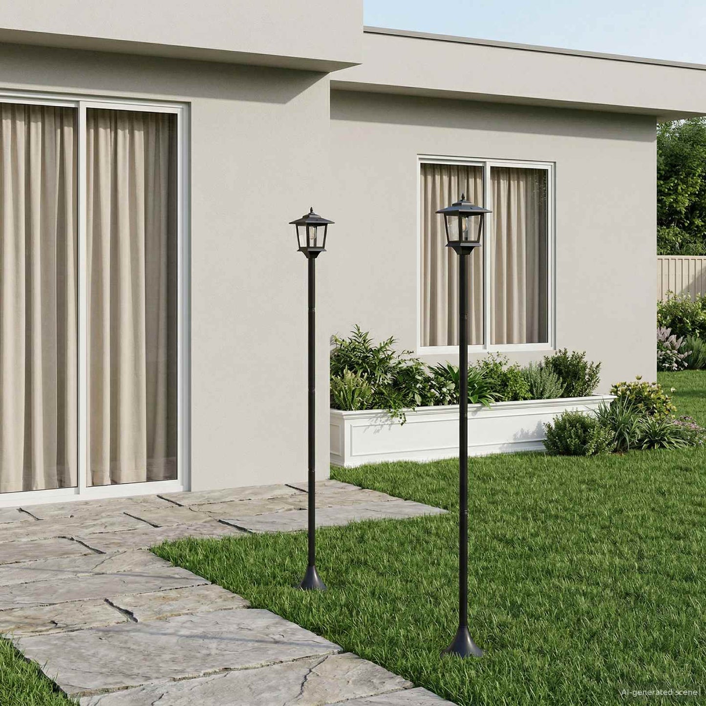 Lámpaoszlop készlet with LED Bulb 2 db Fekete 16 x 16 x 156 cm