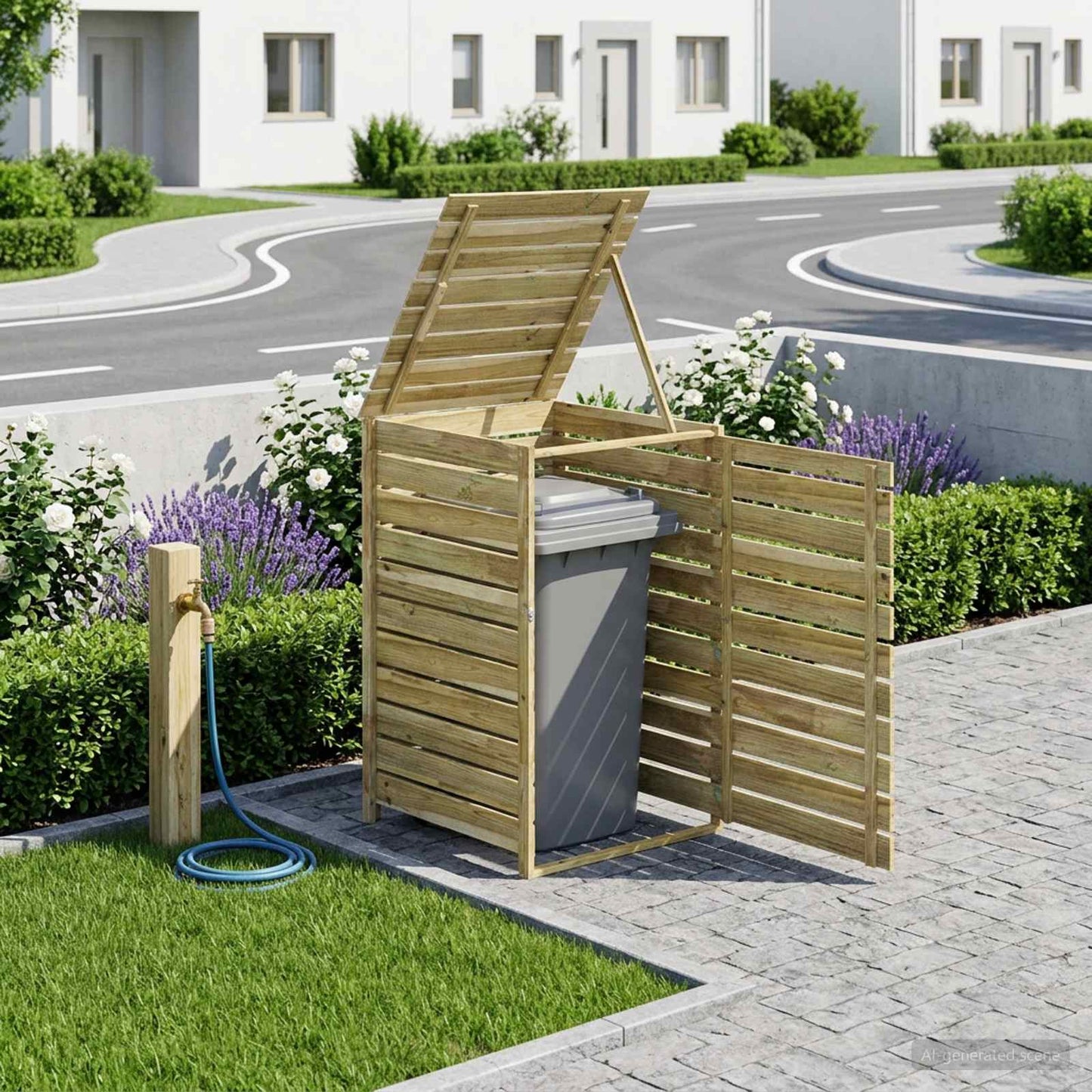 Gurulós hulladéktároló 1 kukához 240 L Impregnált Fenyőfa