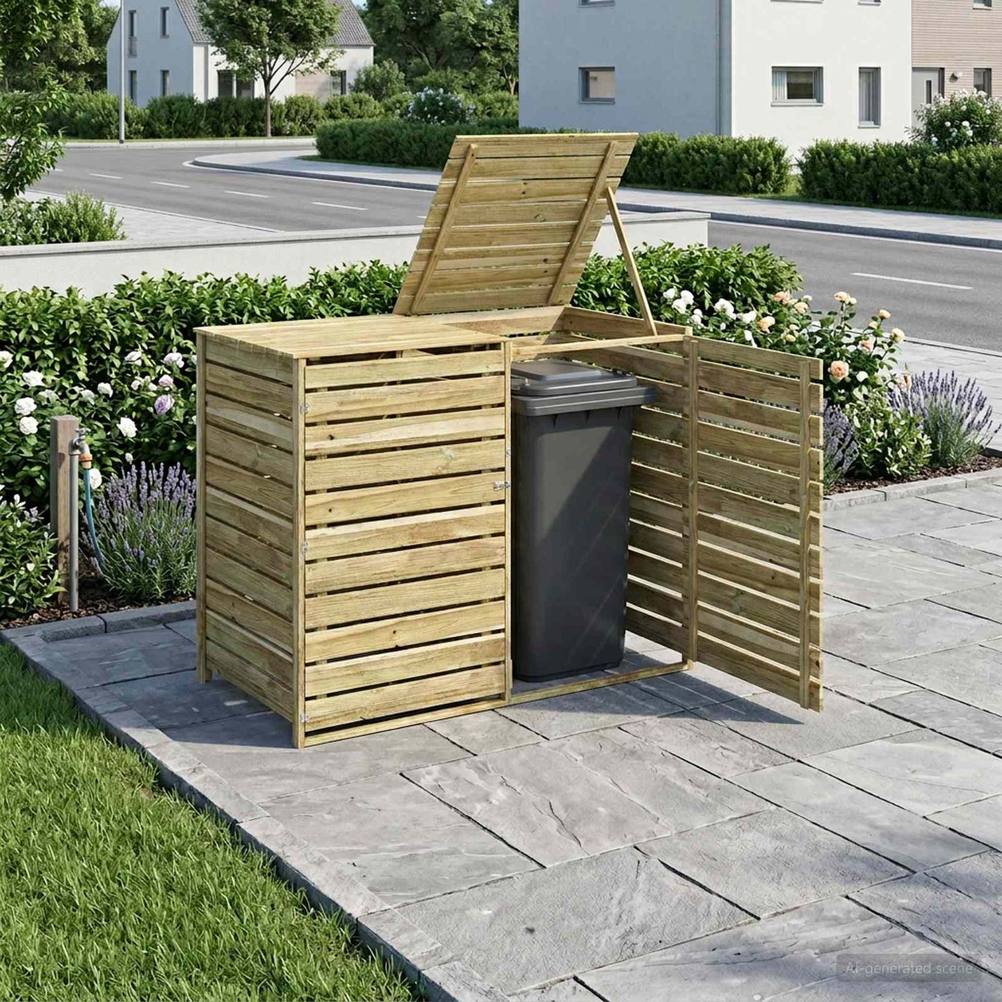 Gurulós hulladéktároló 2 kukához 240 L Impregnált Fenyőfa