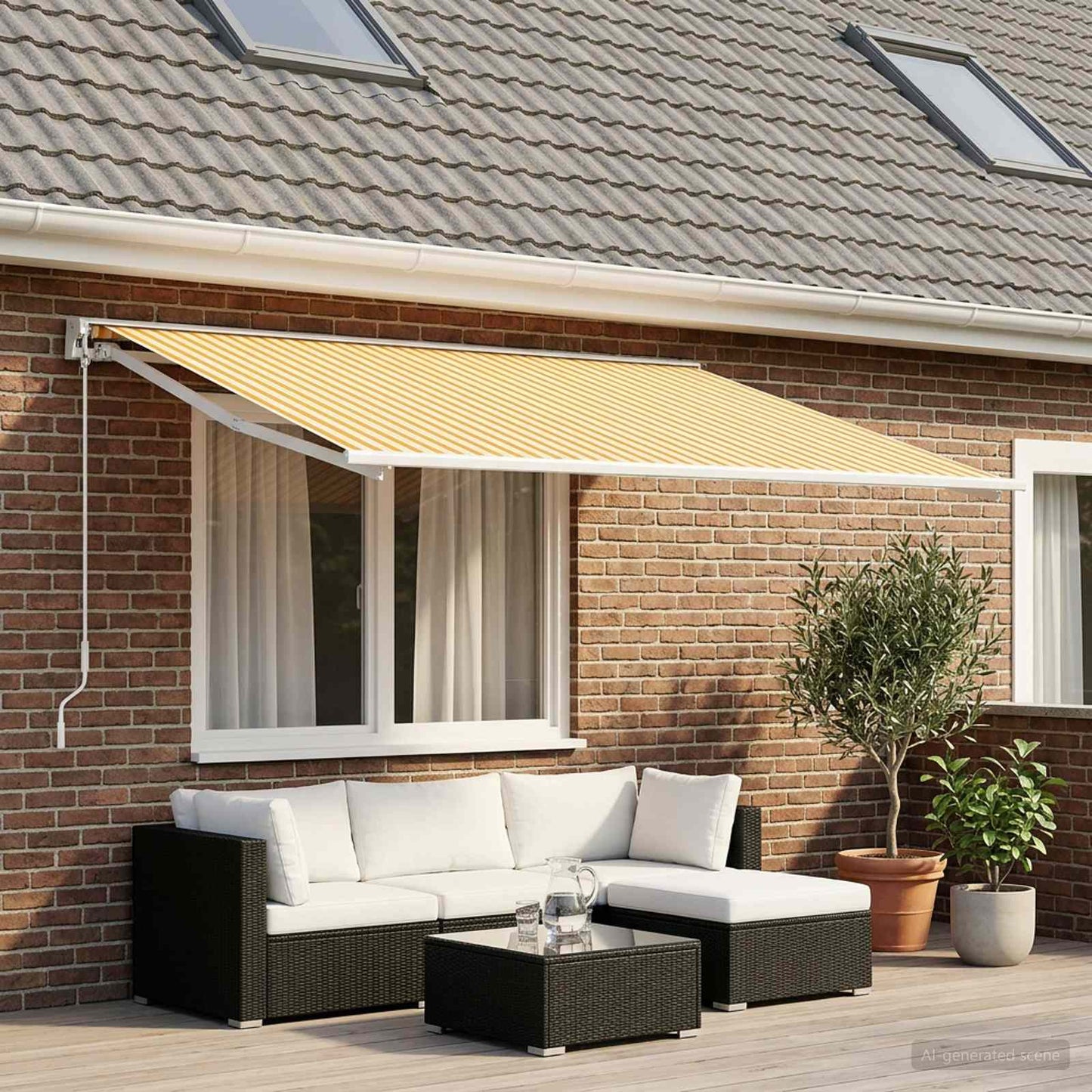 Napellenző ponyva Sárga és Fehér 600 × 350 cm Poliészter
