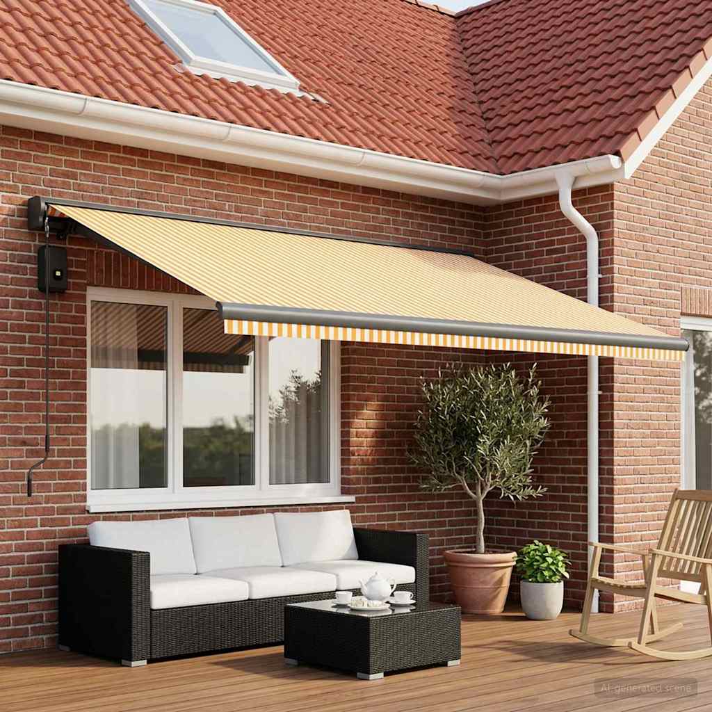 Napellenző ponyva Sárga és Fehér 450 × 300 cm Poliészter
