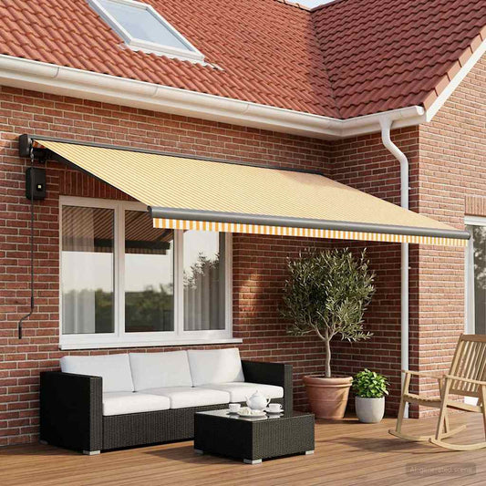 Napellenző ponyva Sárga és Fehér 450 × 300 cm Poliészter