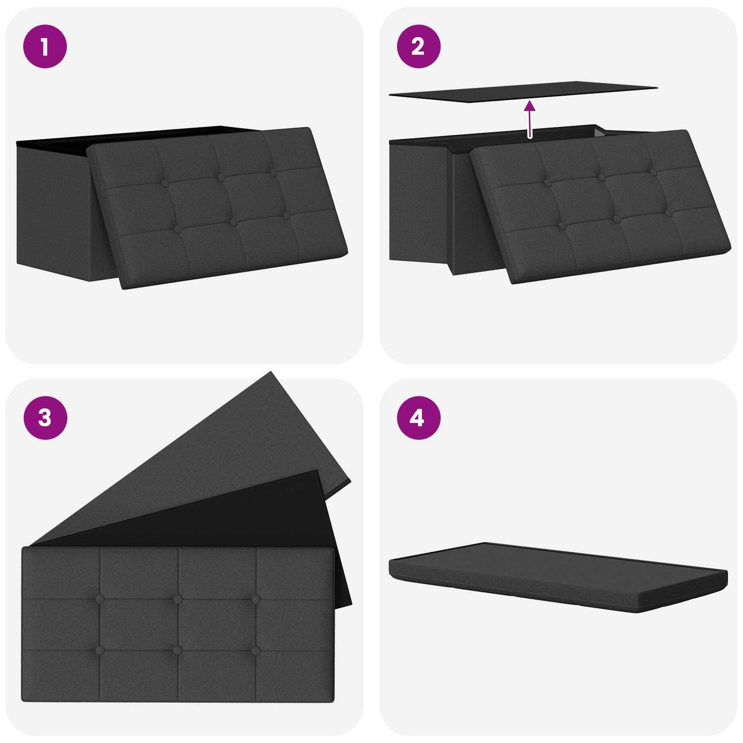 Összecsukható tárolópad Sötétszürke 180 kg 80 L 77 x 38 x 38 cm
