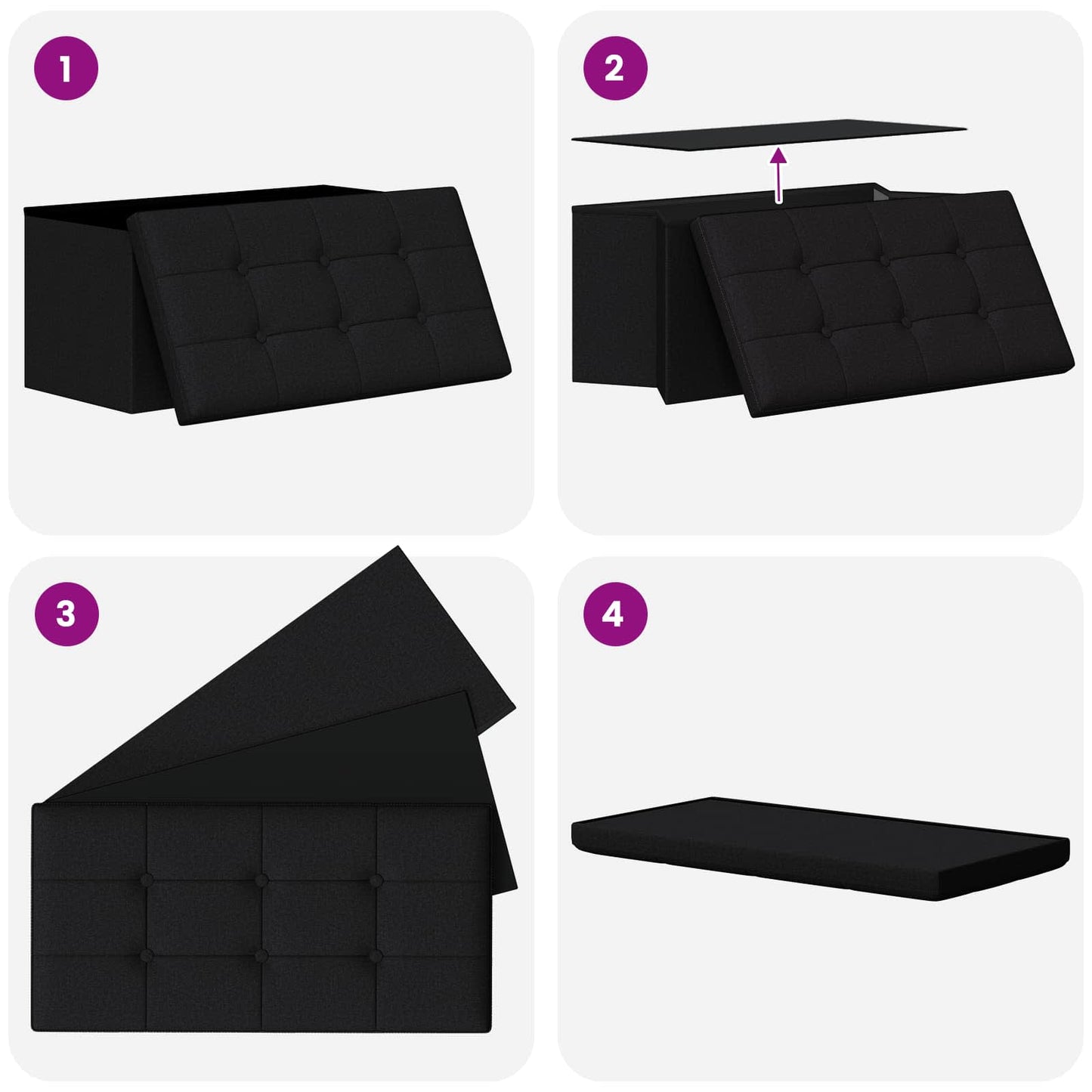 Összecsukható tárolópad Fekete 180 kg 80 L 77 x 38 x 38 cm
