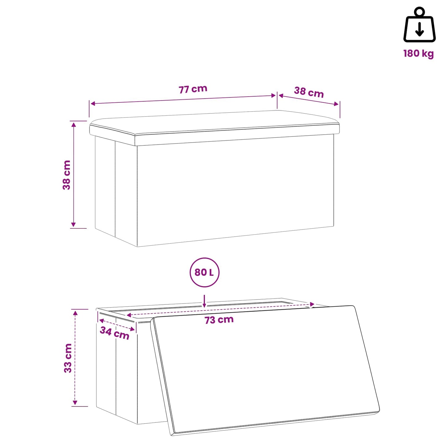Összecsukható tárolópad Barna 180 kg 80 L 77 x 38 x 38 cm PVC