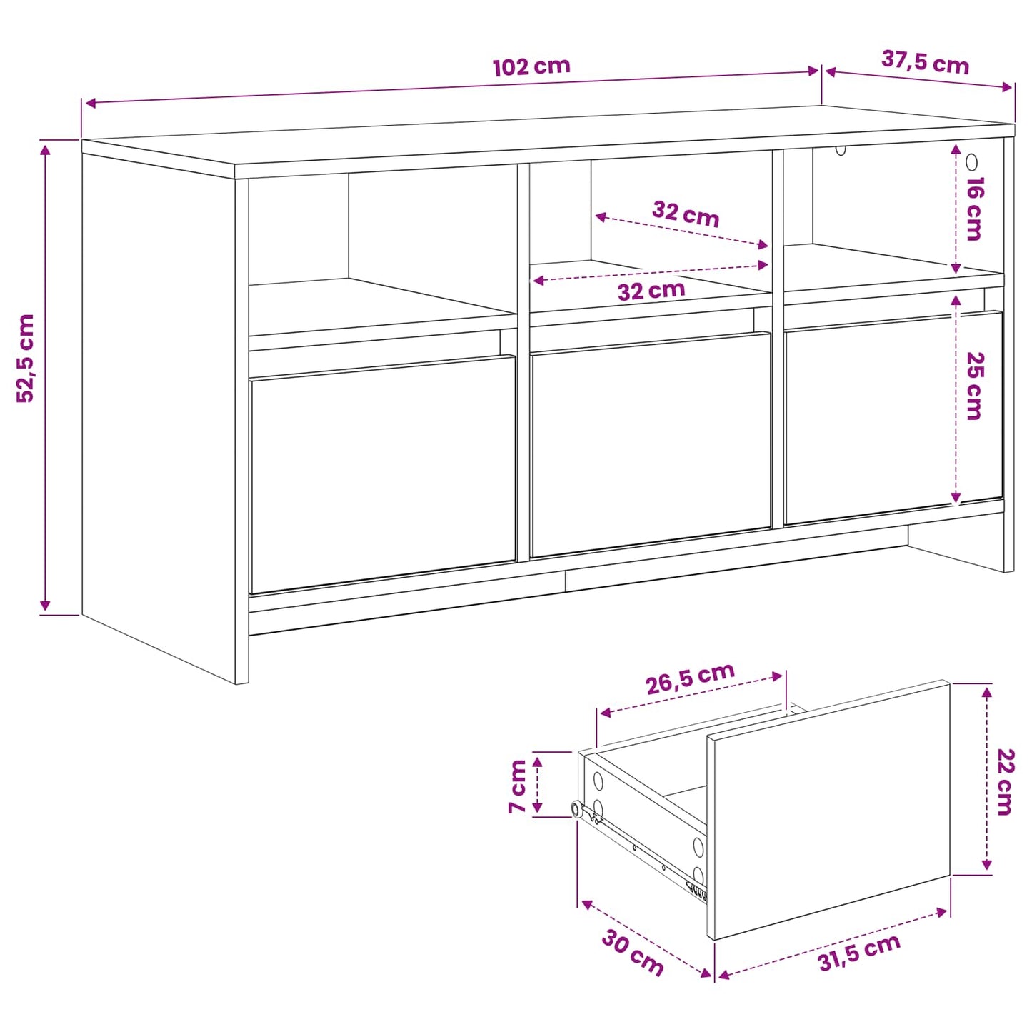 TV szekrény 102 x 37,5 x 52,5 cm Tölgyfa Szerelt Fa