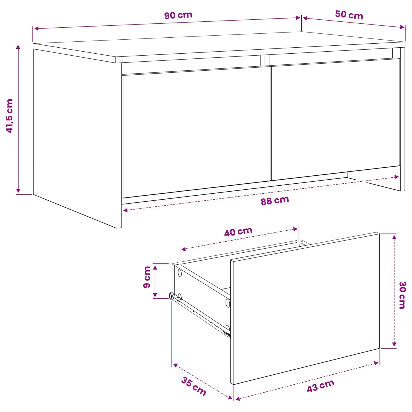 Dohányzóasztal Fekete Tölgy 90 x 50 x 41.5 cm Szerelt Fa