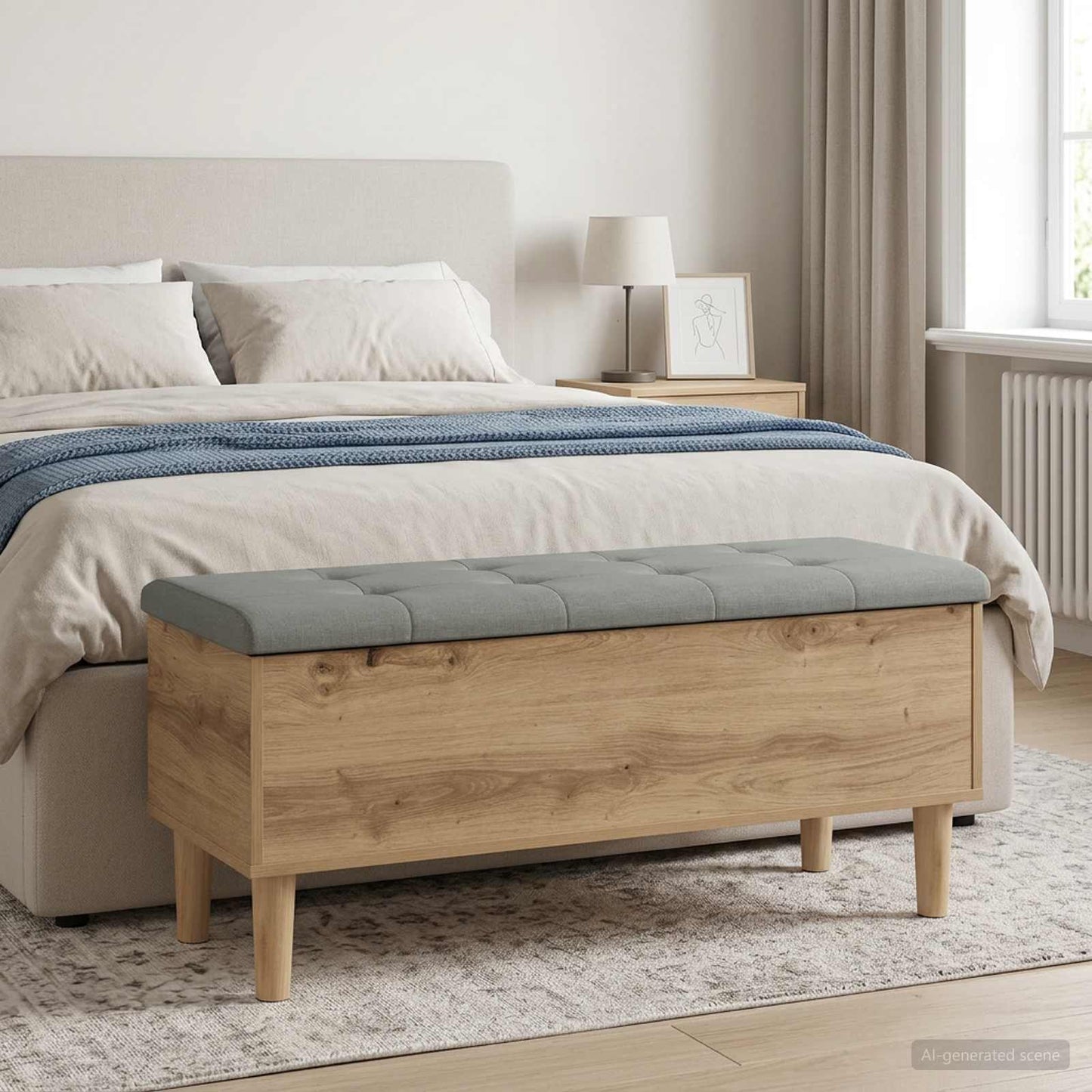 Tároló pad párnával Kézműves Tölgy 102 x 42 x 46 cm Szerelt Fa
