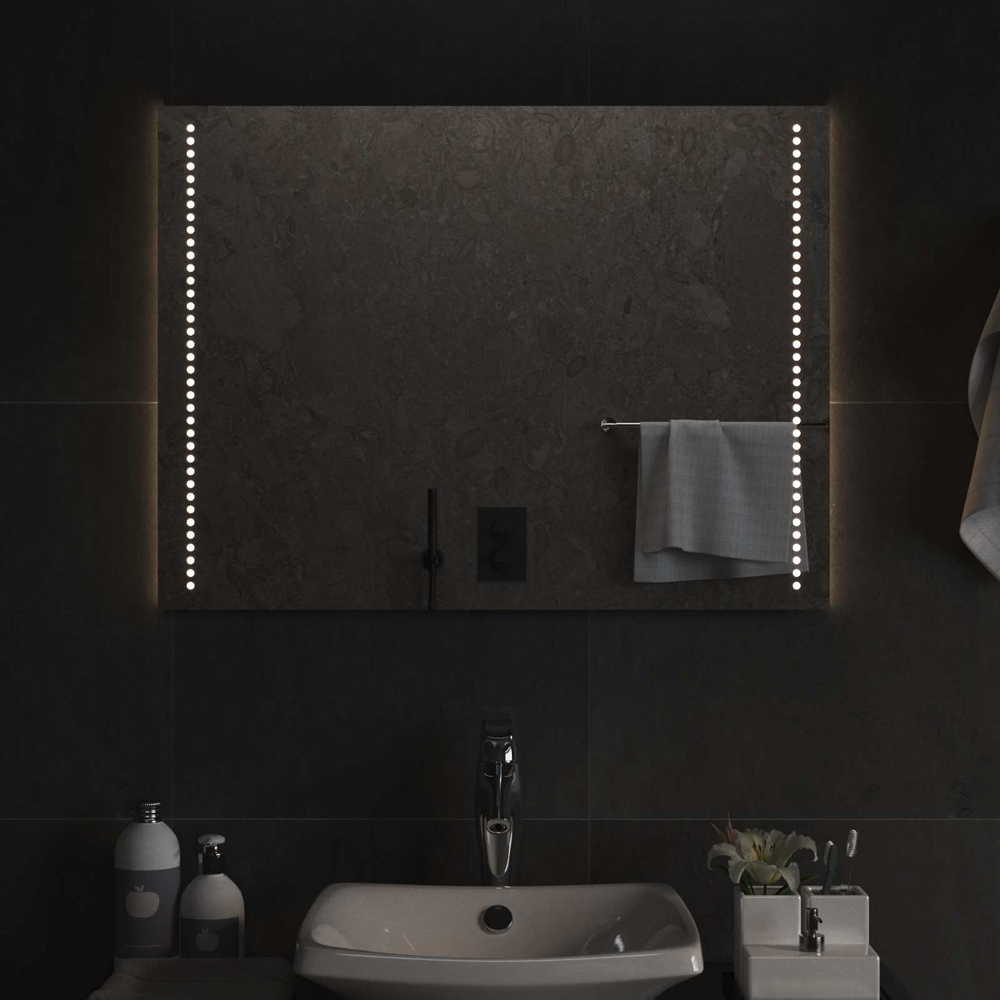 LED Fürdőszoba Tükör Átlátszó 80 x 60 cm edzett üveg