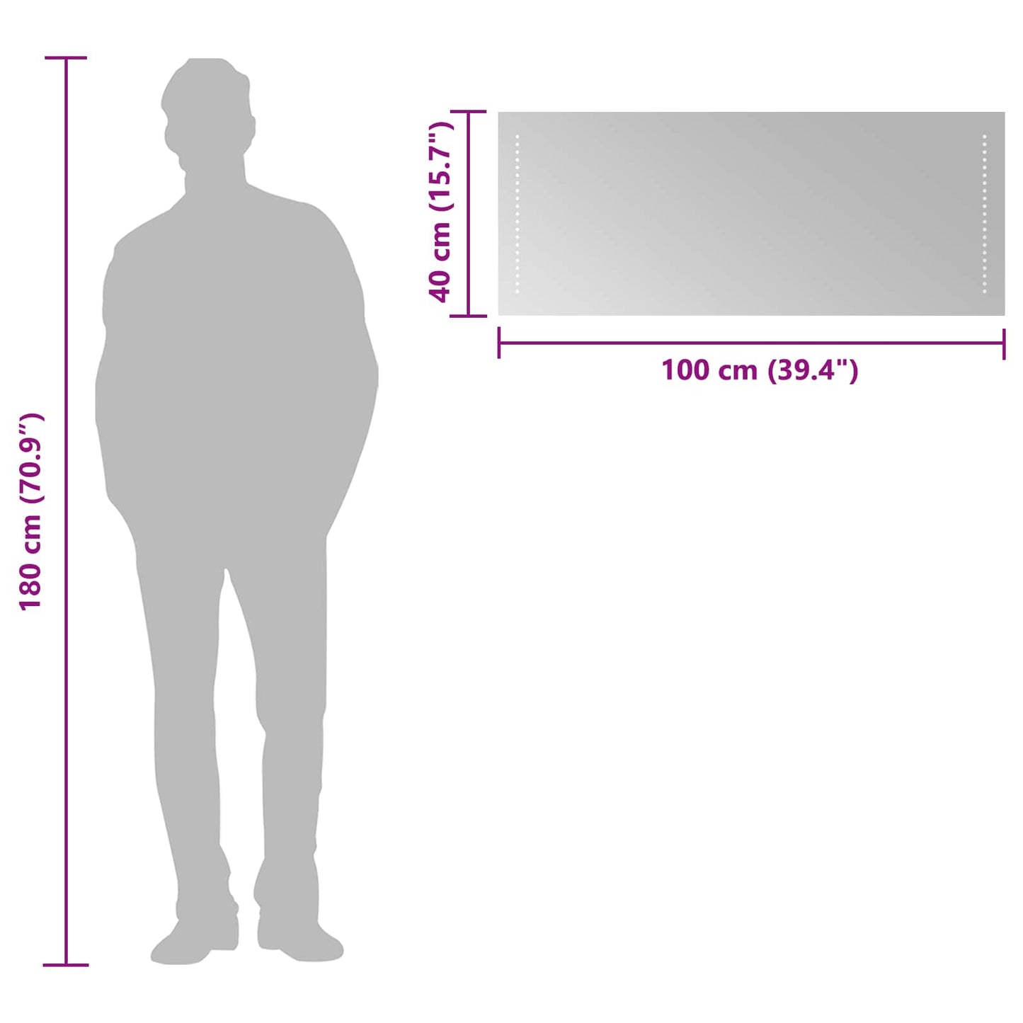 LED Fürdőszoba Tükör Átlátszó 100 x 40 cm edzett üveg