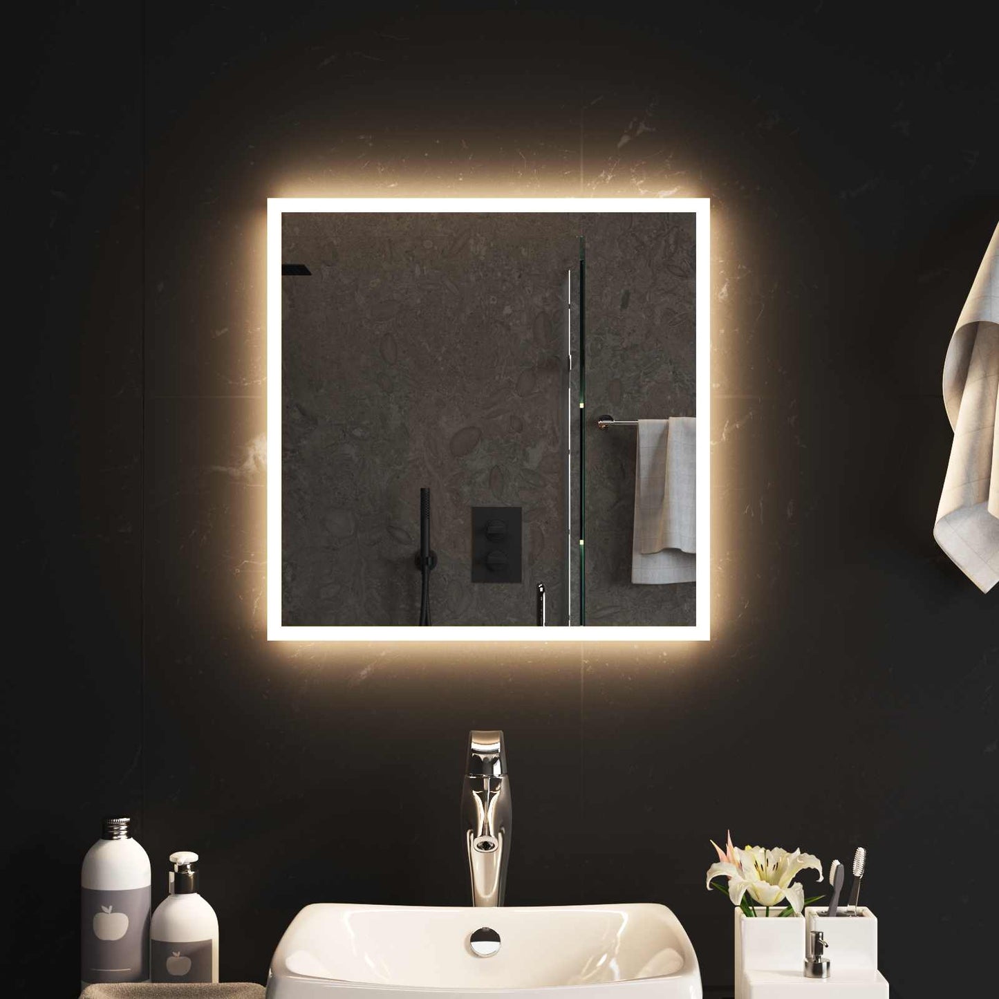 LED Fürdőszoba Tükör tükörrel Átlátszó 50 x 50 cm edzett üveg