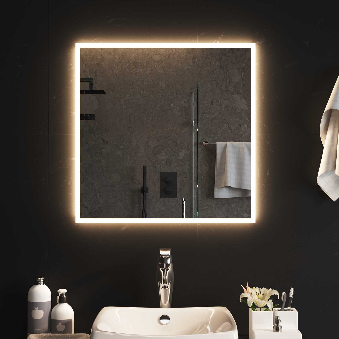 LED Fürdőszoba Tükör tükörrel Átlátszó 60 x 60 cm edzett üveg