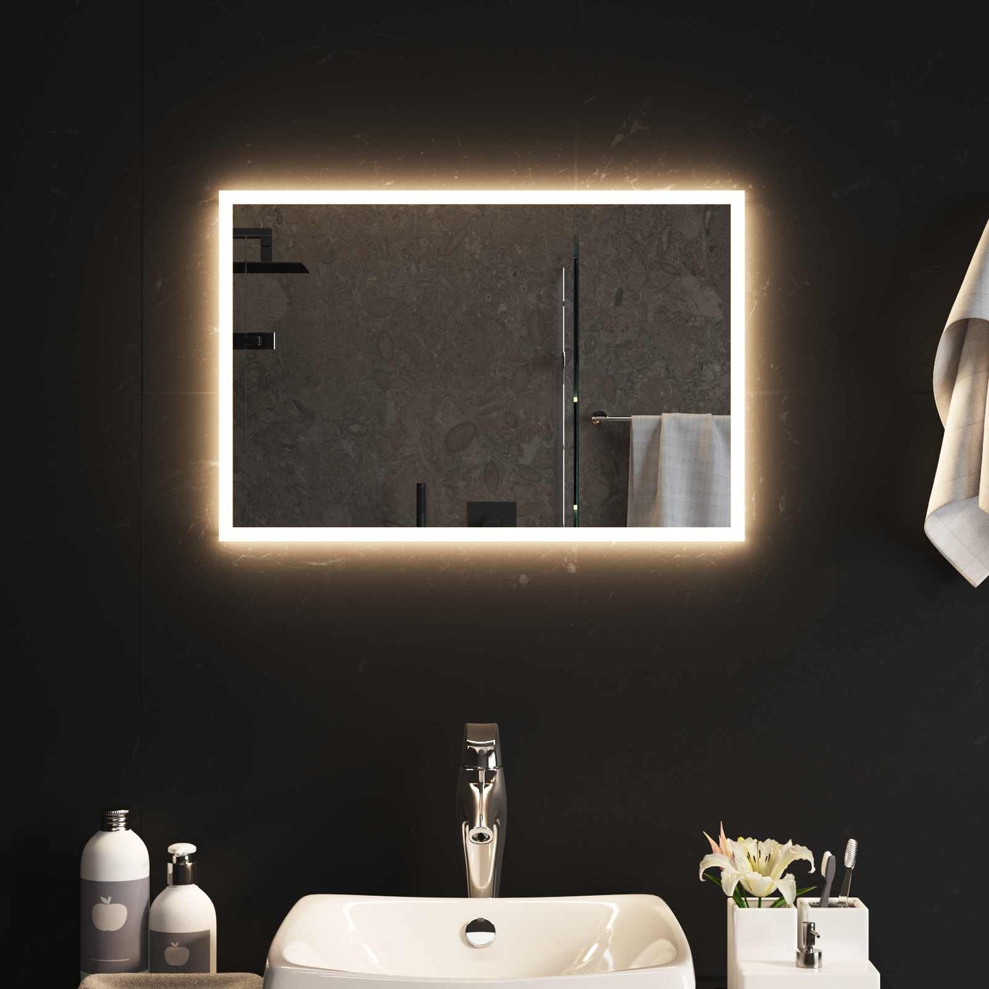LED Fürdőszoba Tükör tükörrel Átlátszó 60 x 40 cm edzett üveg